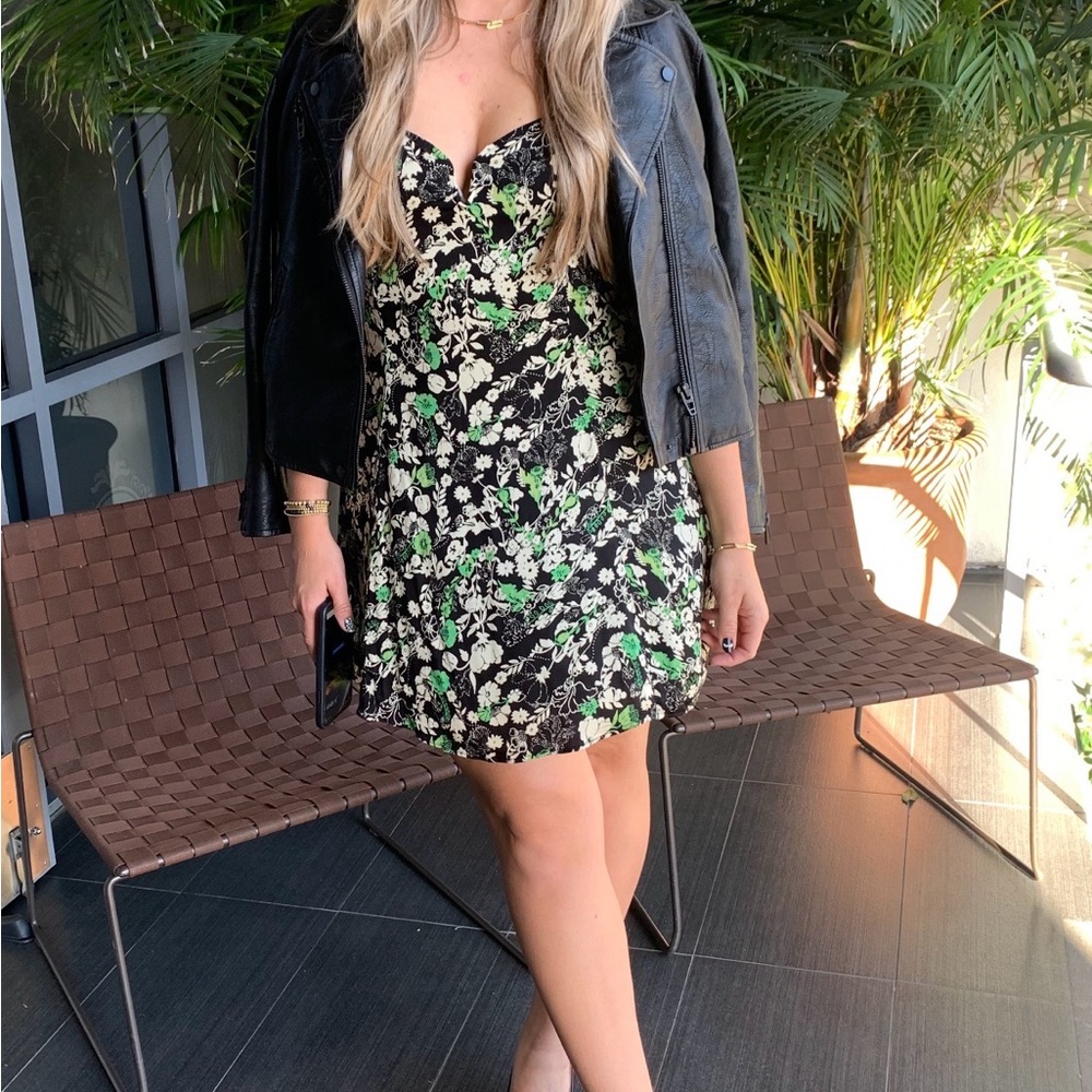 FreePeople Floral Black and Green Dress with Cut Out in Back